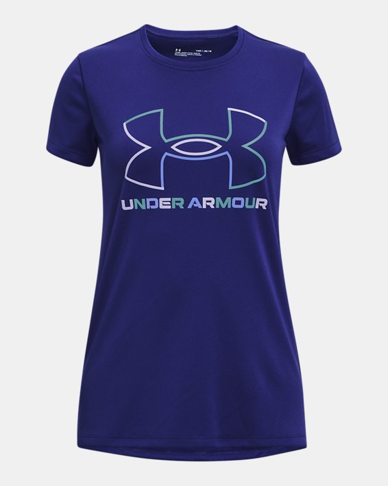 Girls' UA Tech™ Big Logo Short Sleeve, Blue, pdpMainDesktop image number 0